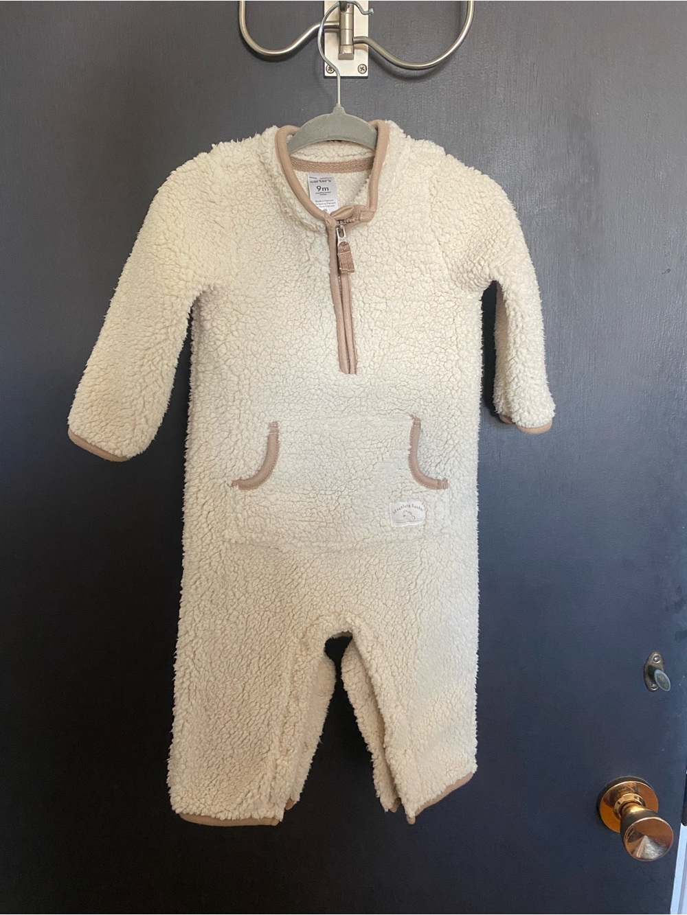 Carter's Cream Sherpa One-Piece with Tan Trim